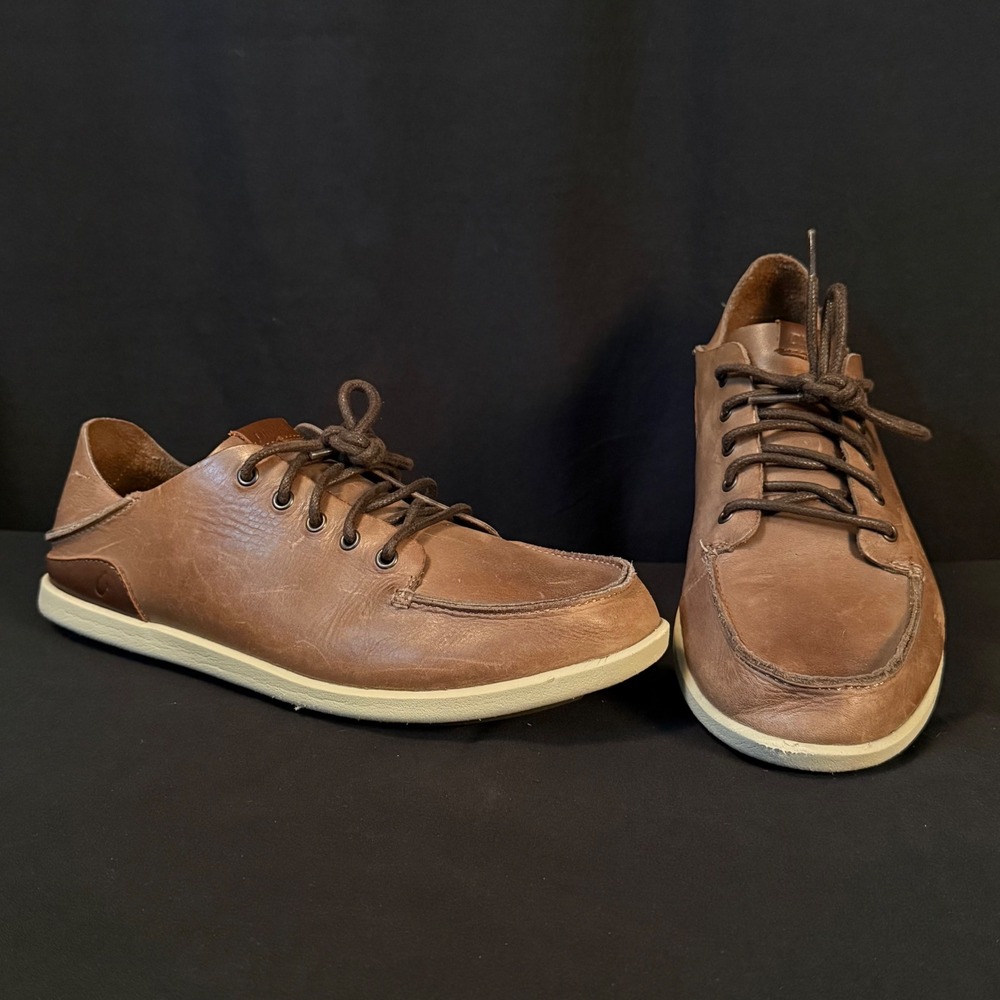 OluKai Nalukai Leather Lace Up Shoes Chukka Husk Silt Slip On 10378-6Z21 Mens 10
